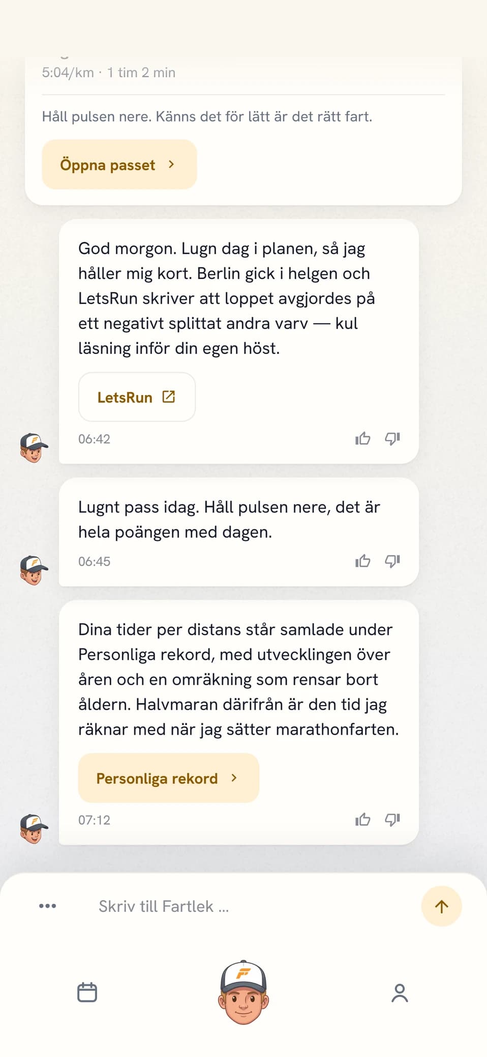 Coachens meddelanden i chatten