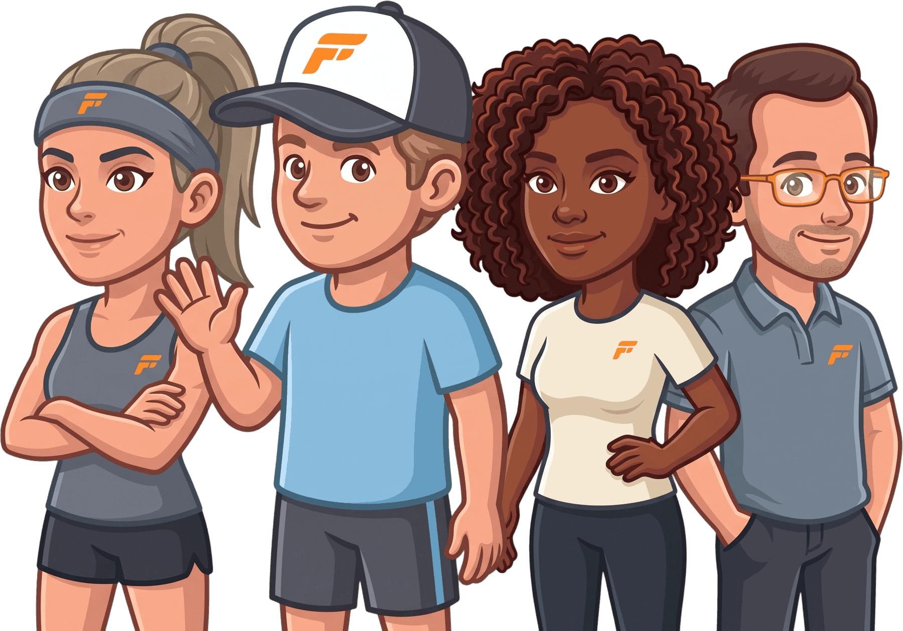 The Coach Fartlek team: Stark, Coach Fartlek, Fika and Laktat