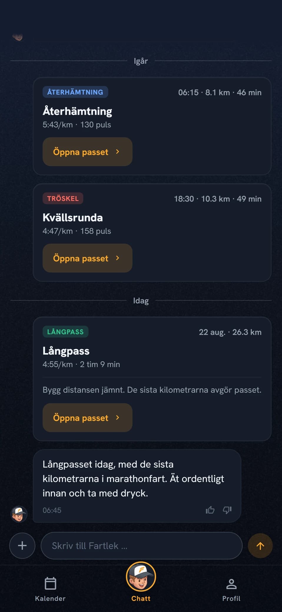 Coach Fartlek chattvy med löpande coachsamtal